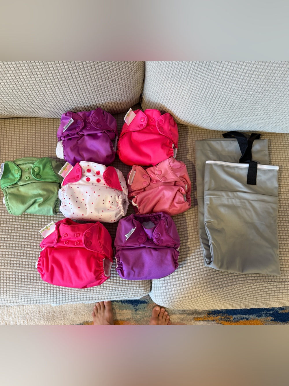 7 New AIO Bumgenius Reusable Kids Cloth Diapers - Pink, Purple, Green, White
